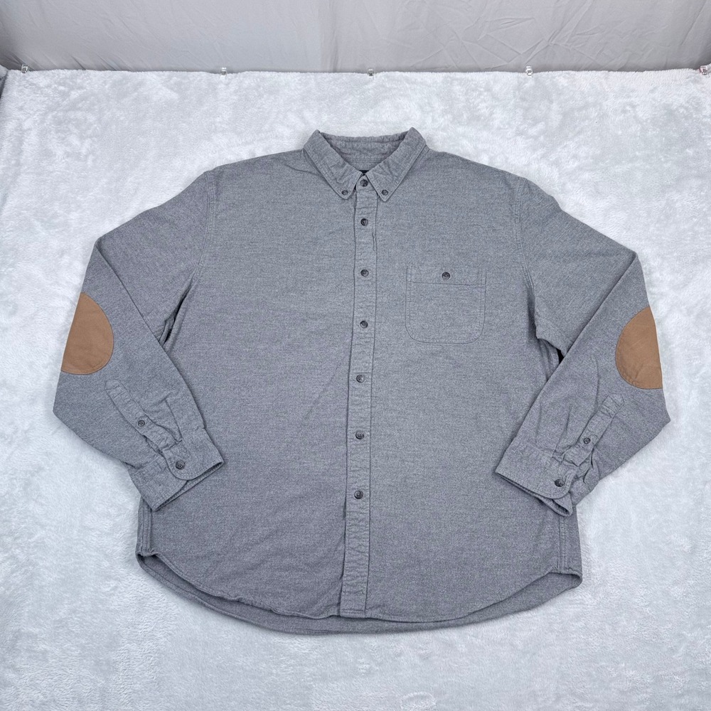 J Crew Flannel Button Down Shirt‎ Mens XXL Gray Elbow Patches Long Sleeve - Picture 2 of 9